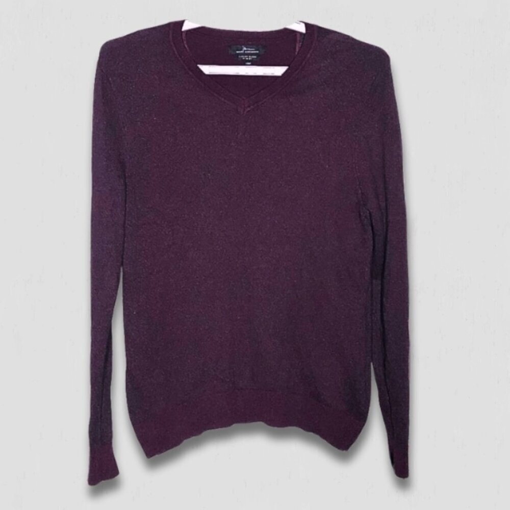 Cashmere Blend Sweater VNeck Burgundy slim fit preppy office career wear elegant - Picture 2 of 11